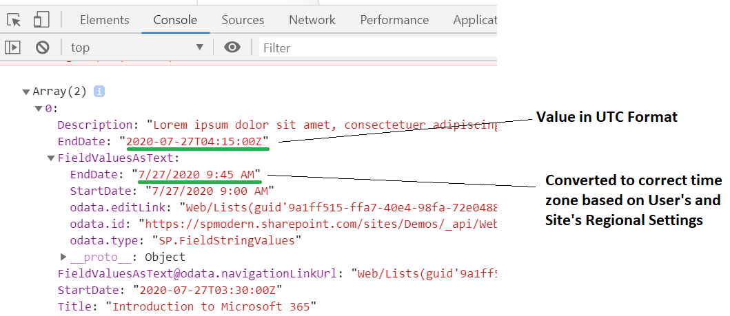 Showing The Correct DateTime Value From UTC Value In An SPFx Webpart